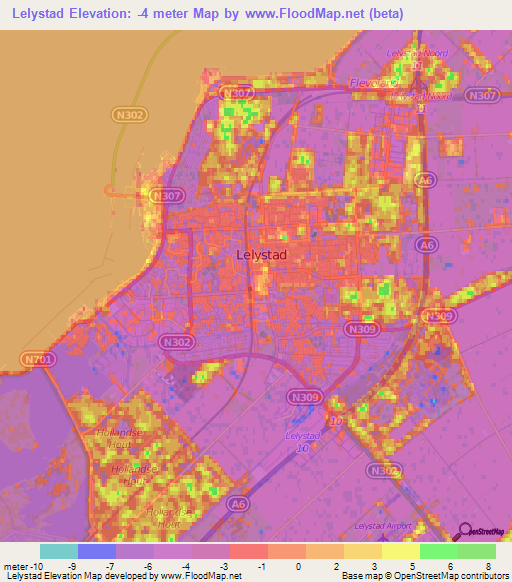 Lelystad,Netherlands Elevation Map