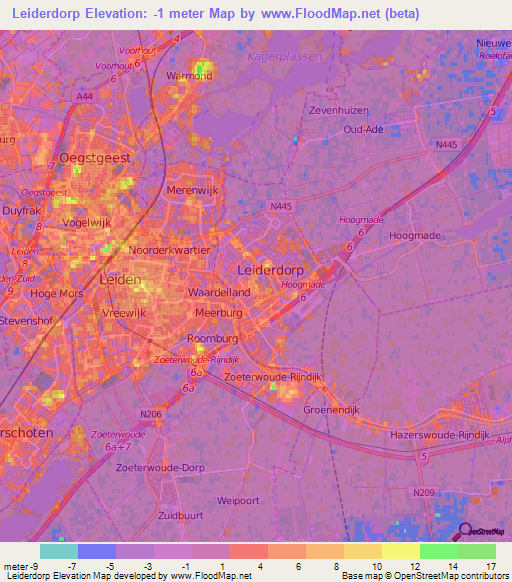 Leiderdorp,Netherlands Elevation Map