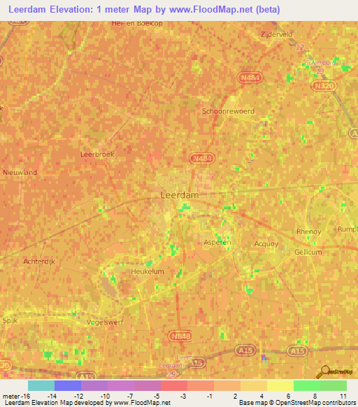 Leerdam,Netherlands Elevation Map