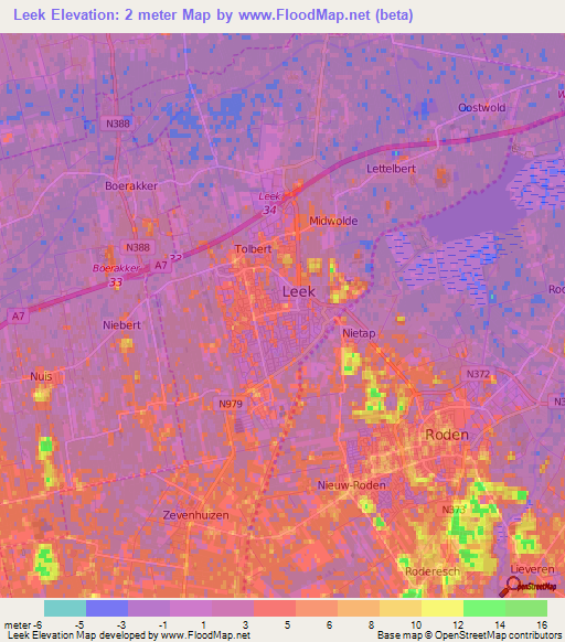 Leek,Netherlands Elevation Map