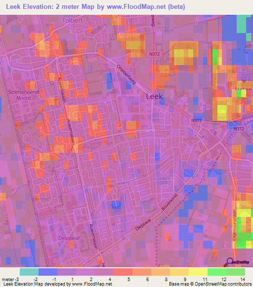 Leek,Netherlands Elevation Map