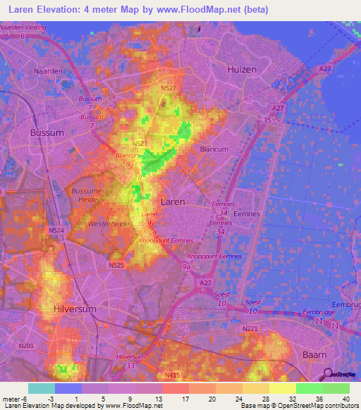Laren,Netherlands Elevation Map