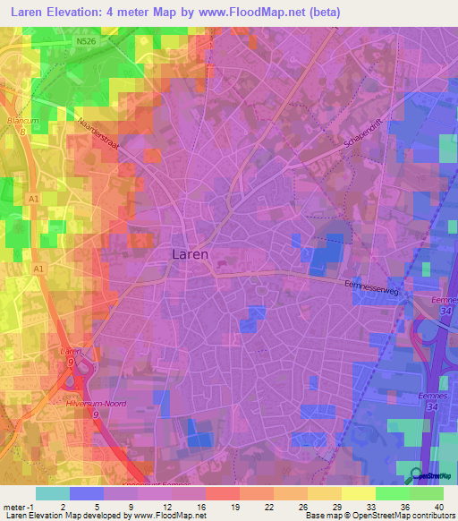 Laren,Netherlands Elevation Map