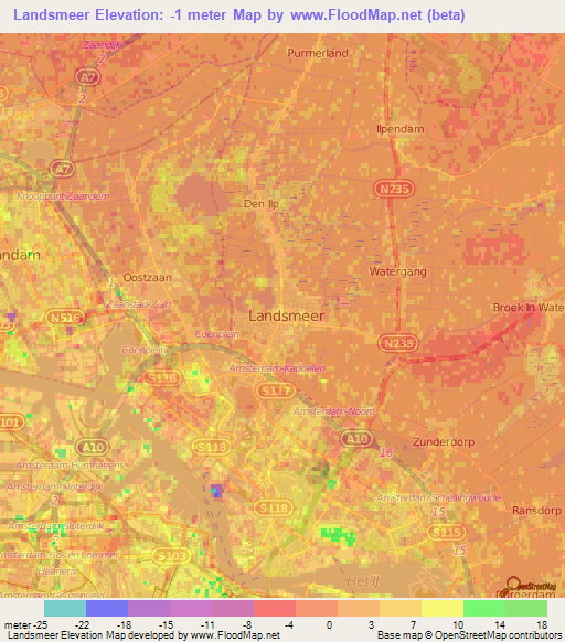 Landsmeer,Netherlands Elevation Map