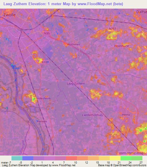 Laag Zuthem,Netherlands Elevation Map