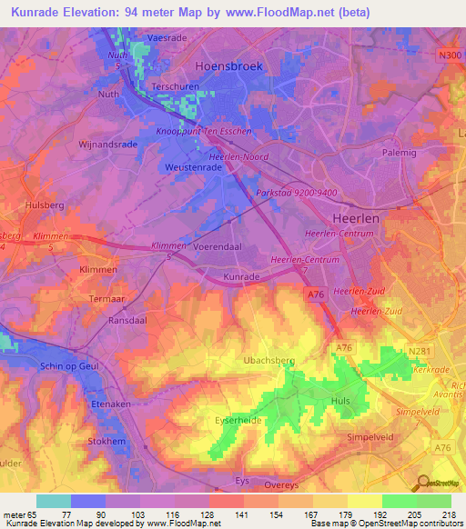 Kunrade,Netherlands Elevation Map