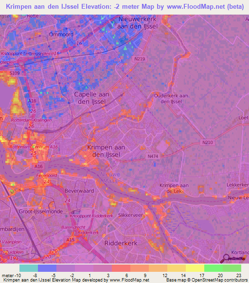 Krimpen aan den IJssel,Netherlands Elevation Map