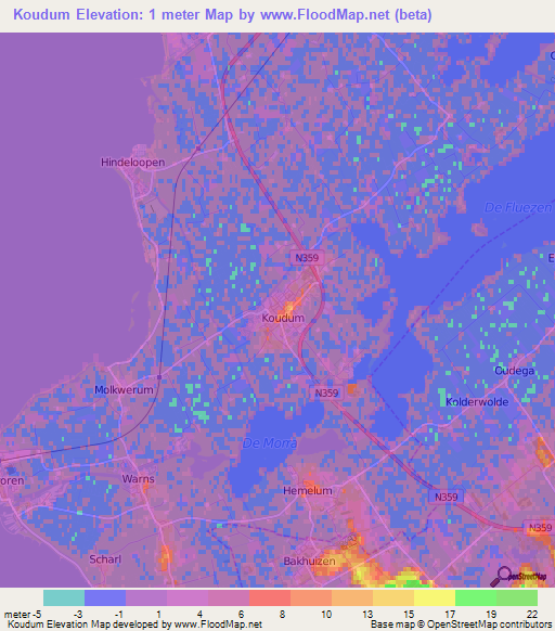 Koudum,Netherlands Elevation Map