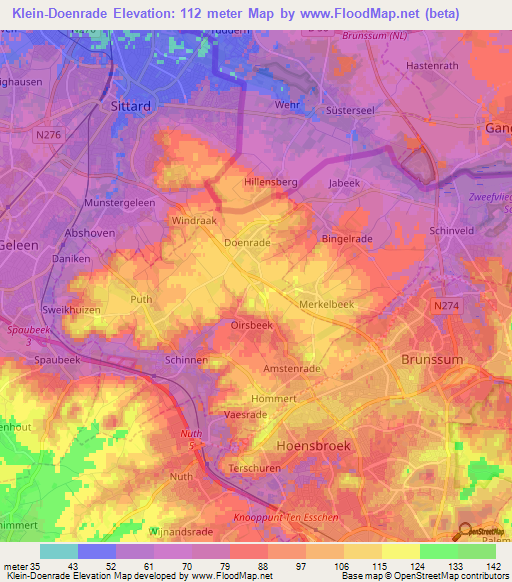 Klein-Doenrade,Netherlands Elevation Map
