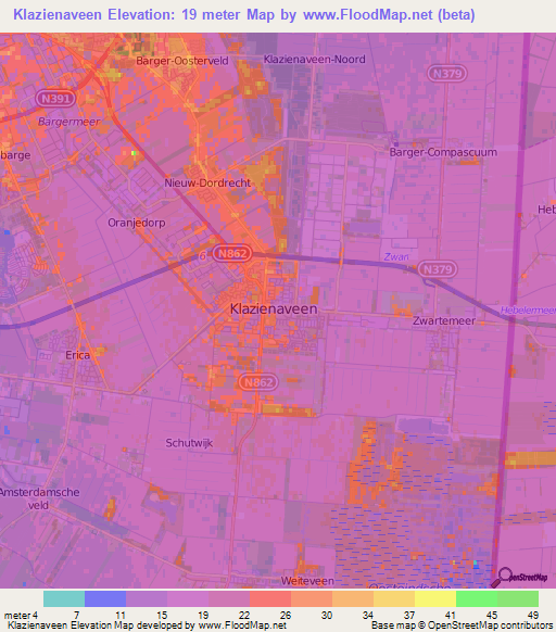 Klazienaveen,Netherlands Elevation Map