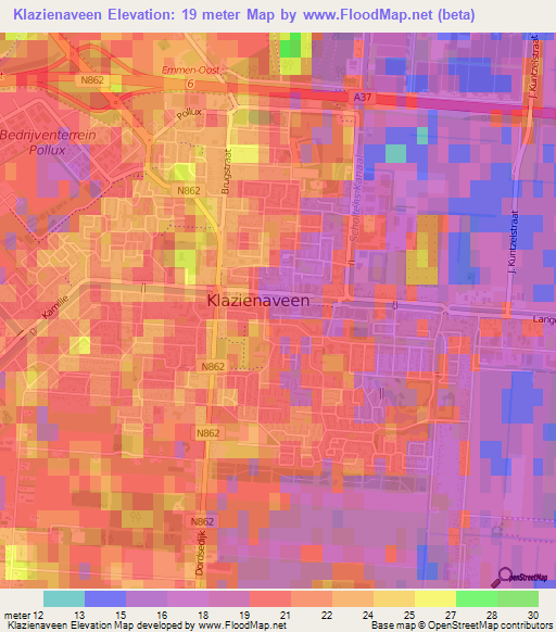 Klazienaveen,Netherlands Elevation Map