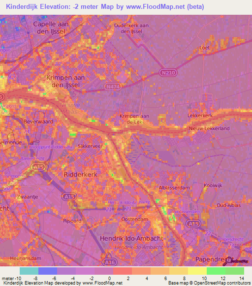 Kinderdijk,Netherlands Elevation Map