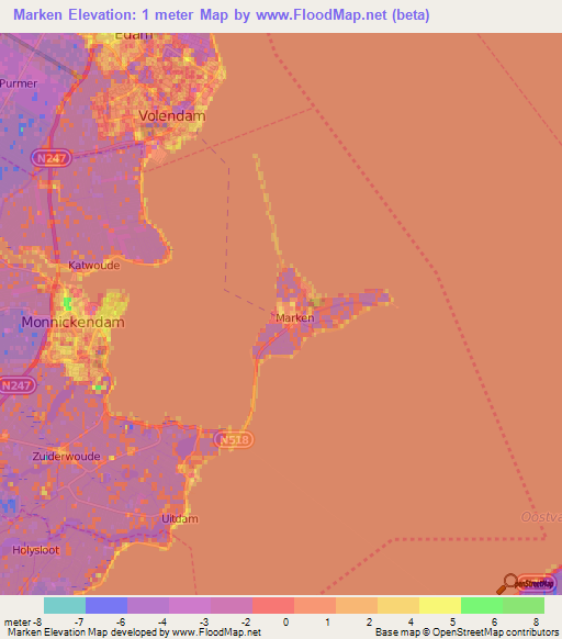 Marken,Netherlands Elevation Map