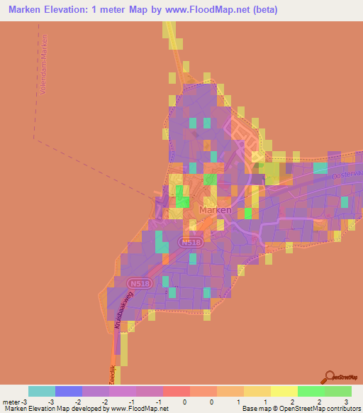 Marken,Netherlands Elevation Map
