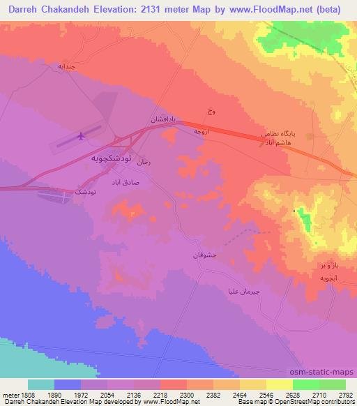 Darreh Chakandeh,Iran Elevation Map