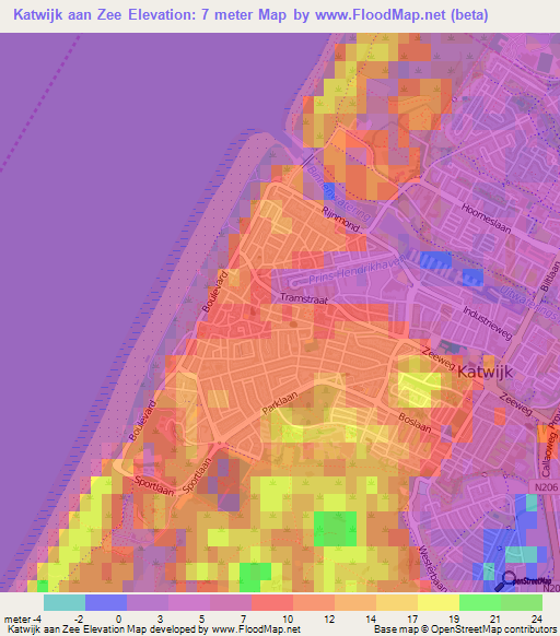Katwijk aan Zee,Netherlands Elevation Map