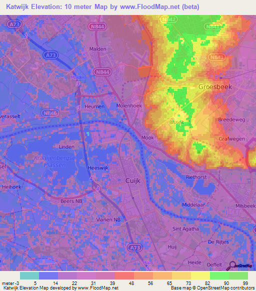 Katwijk,Netherlands Elevation Map