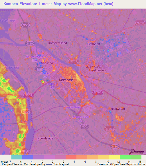 Kampen,Netherlands Elevation Map