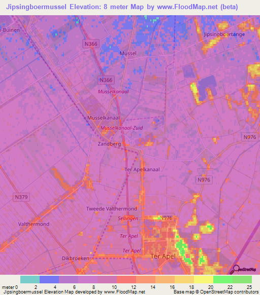 Jipsingboermussel,Netherlands Elevation Map