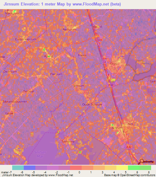 Jirnsum,Netherlands Elevation Map