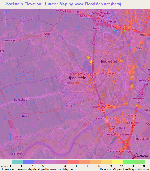 IJsselstein,Netherlands Elevation Map
