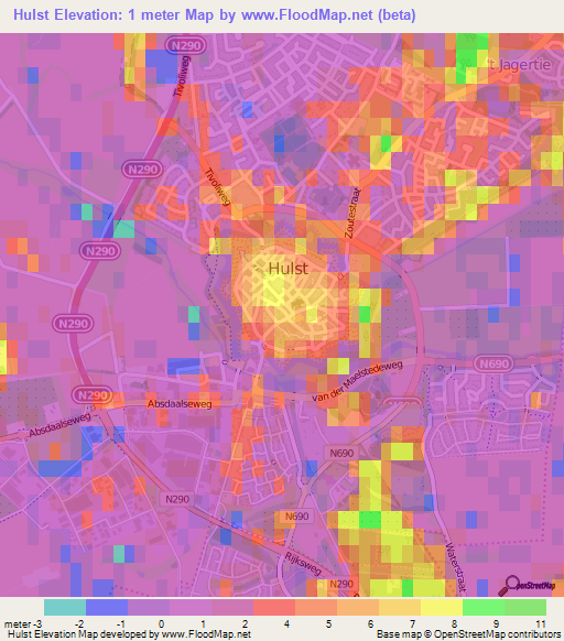 Hulst,Netherlands Elevation Map