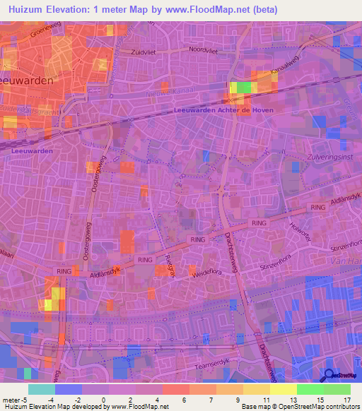 Huizum,Netherlands Elevation Map