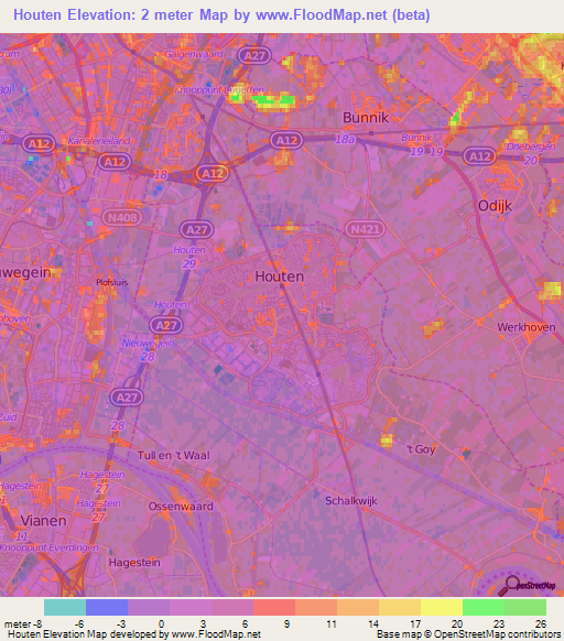 Houten,Netherlands Elevation Map