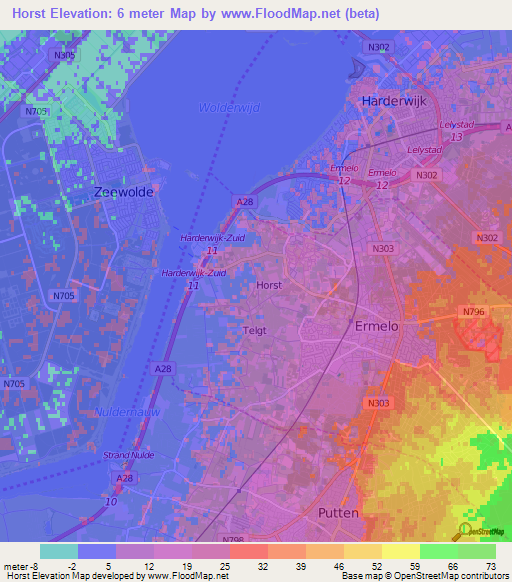 Horst,Netherlands Elevation Map
