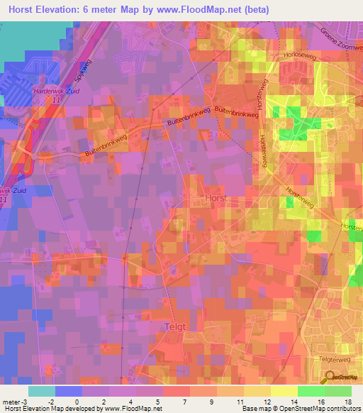 Horst,Netherlands Elevation Map