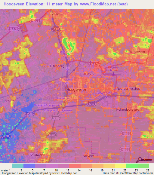 Hoogeveen,Netherlands Elevation Map
