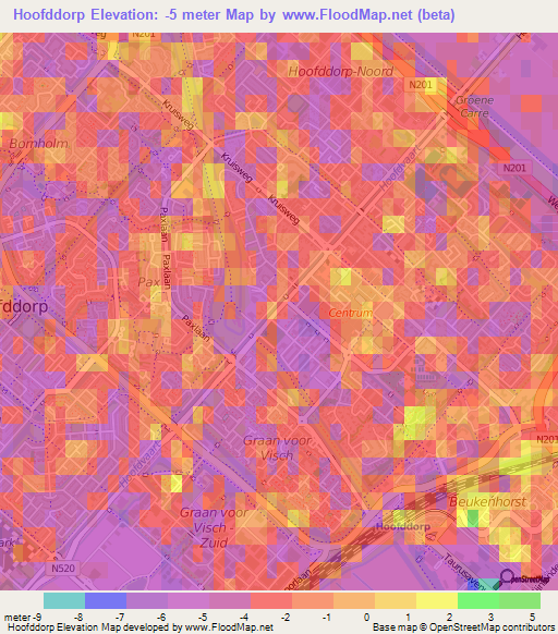 Hoofddorp,Netherlands Elevation Map