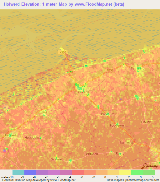 Holwerd,Netherlands Elevation Map