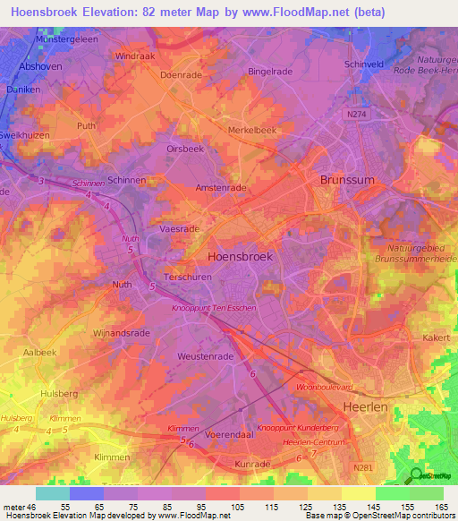 Hoensbroek,Netherlands Elevation Map