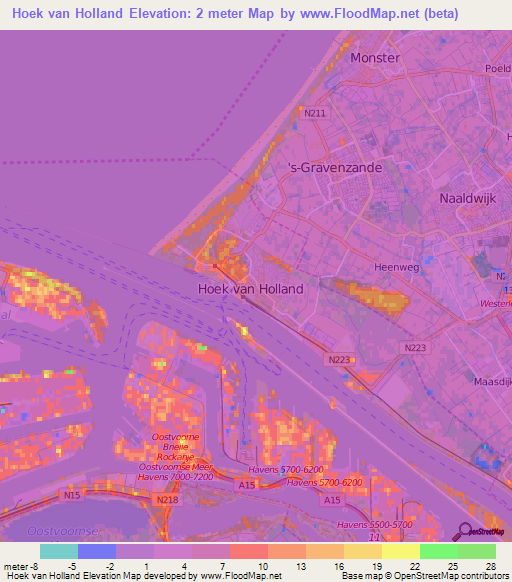 Hoek van Holland,Netherlands Elevation Map