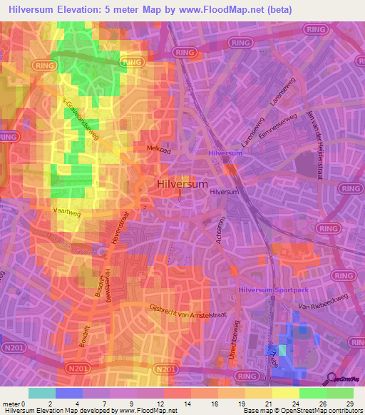 Hilversum,Netherlands Elevation Map