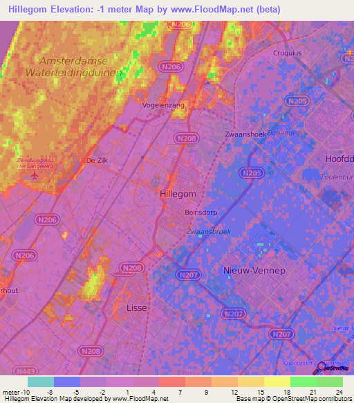 Hillegom,Netherlands Elevation Map