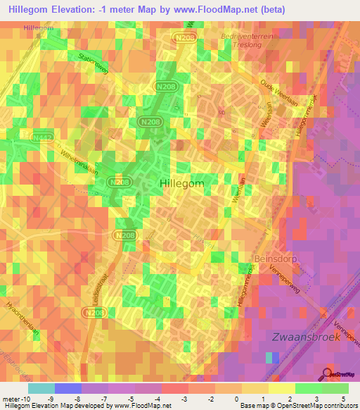 Hillegom,Netherlands Elevation Map
