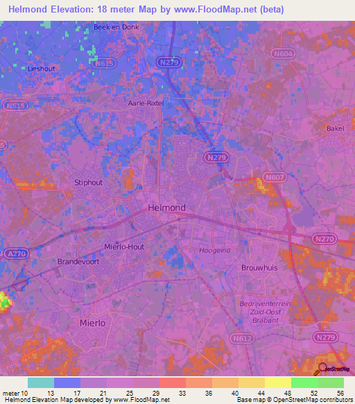 Helmond,Netherlands Elevation Map