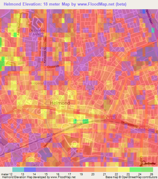 Helmond,Netherlands Elevation Map