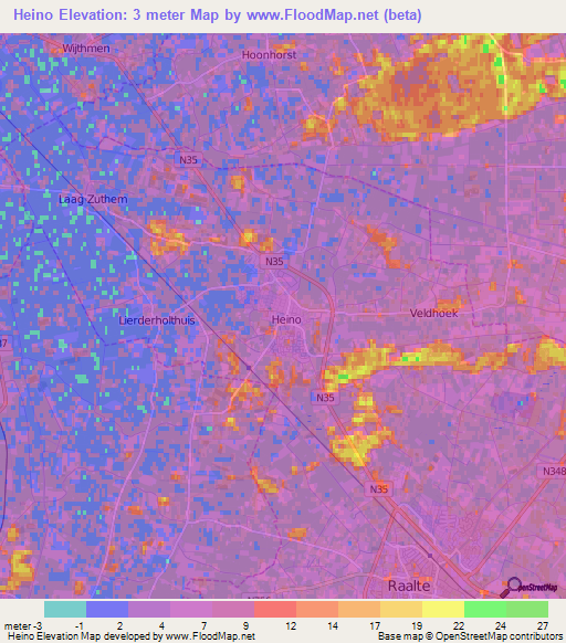 Heino,Netherlands Elevation Map