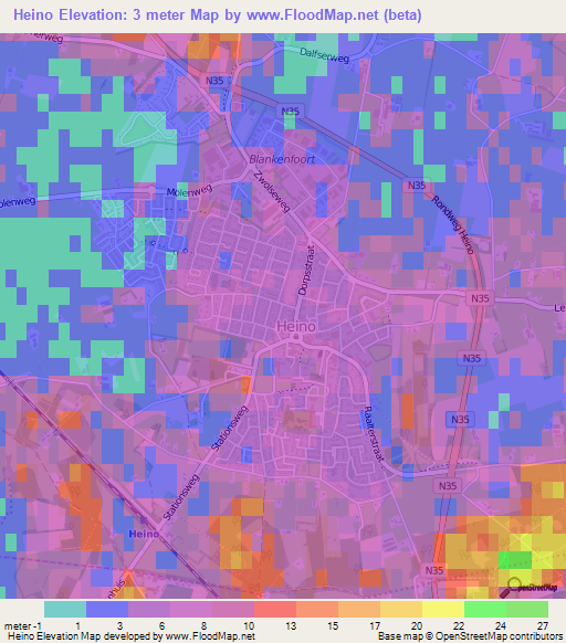 Heino,Netherlands Elevation Map