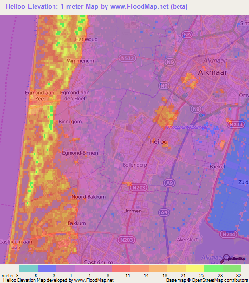 Heiloo,Netherlands Elevation Map