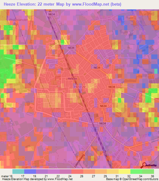 Heeze,Netherlands Elevation Map