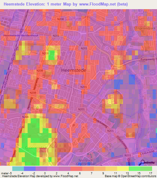 Heemstede,Netherlands Elevation Map