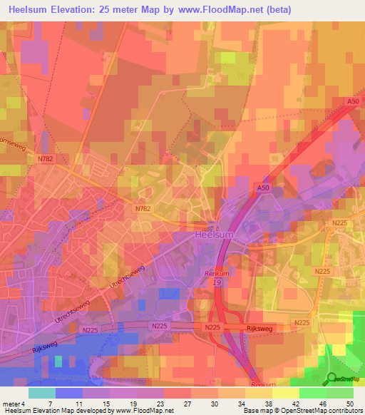 Heelsum,Netherlands Elevation Map