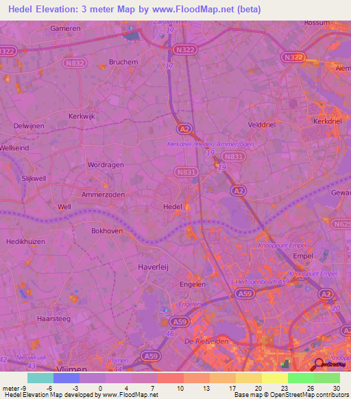 Hedel,Netherlands Elevation Map