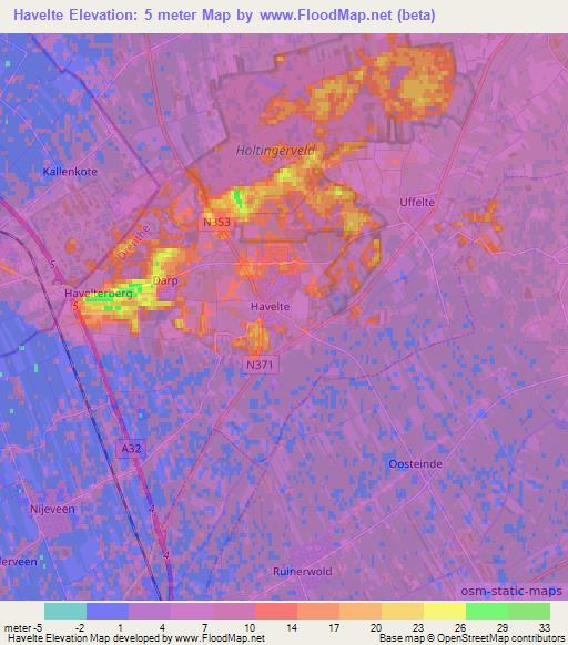 Havelte,Netherlands Elevation Map