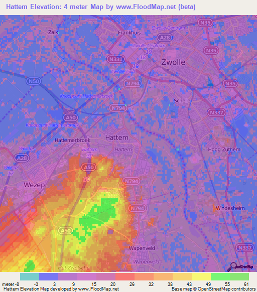 Hattem,Netherlands Elevation Map
