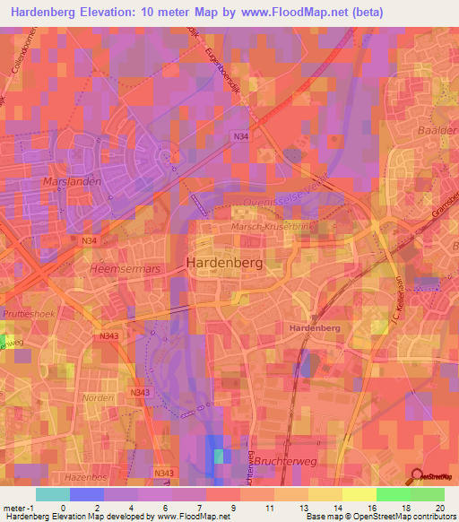 Hardenberg,Netherlands Elevation Map